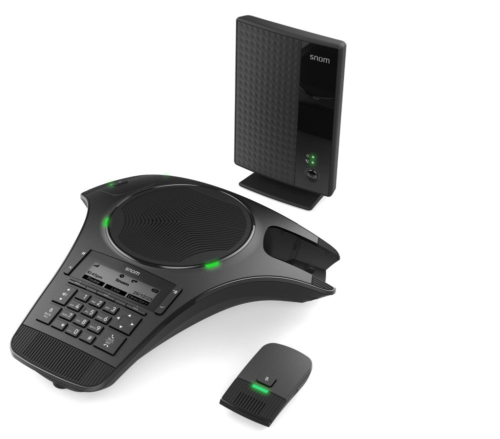 SNOM C620 Conference system, 2 Detachable wireless microphones Wireless due to DECT Range 50m Up to 24 hours talk time Up to 28 days standby SNOM C620 Conference system, 2 Detachable wireless microphones Wireless due to DECT Range 50m Up to 24 hours talk time Up to 28 days standby